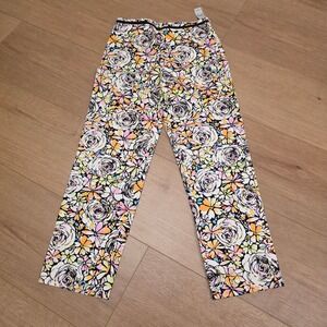 VTG Talbots Petites Pants Cropped Wide Leg Size 2P White Multi Color Floral NWT